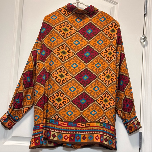 VTG Linea Louis Dell’Olio Tunic 100% Silk 1X Multicolor Geometric Western Boho - Picture 3 of 9